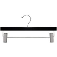 14" Black Low Gloss Flat Wooden Skirt / Pant Hanger with Brushed Chrome Hardware - 100/Pack
