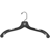 17" Black Plastic Middle Heavy-Weight Shirt Hanger with Black Hook and Molded Rubber Grippers - 100/Pack