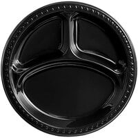 Huhtamaki Chinet Black Heavyweight Plastic 3 Compartment Plate 10" - 500/Case