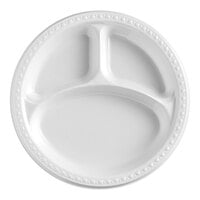 Huhtamaki Chinet White Heavyweight Plastic 3 Compartment Plate 10" - 125/Pack