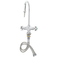 T&S BL-5704-01 Deck Mounted Laboratory Faucet with Flex Inlets, 5 5/8" Rigid Gooseneck Nozzle (Serrated Tip), 4-Arm Handles, and Eterna Cartridges