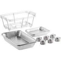 Choice 18 Piece Full Size Disposable Chafer Dish Kit with (3) Wire Stands, (3) Deep Pans, (6) 1/2 Size Shallow Pans, and (6) 4 Hour Wick Fuels