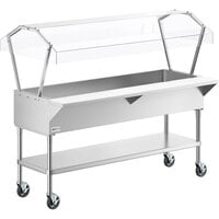ServIt CFT5KB Stainless Steel 5 Pan Ice-Cooled Food Table with 2-Sided Sneeze Guard and 5" Casters
