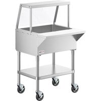 ServIt CFT2KA Stainless Steel 2 Pan Ice-Cooled Food Table with Angled Sneeze Guard and 5" Casters