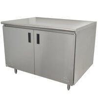 Advance Tabco HB-SS-304M 30" x 48" 14 Gauge Enclosed Base Stainless Steel Work Table with Hinged Doors and Fixed Midshelf