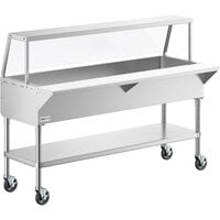 ServIt CFT5KA Stainless Steel 5 Pan Ice-Cooled Food Table with Angled Sneeze Guard and 5" Casters