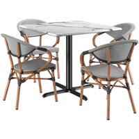 Lancaster Table & Seating Excalibur 36" Square Versilla Standard Height Table with 4 Black and White Arm Chairs
