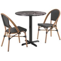 Lancaster Table & Seating Excalibur 31 1/2" Round Paladina Standard Height Table with 2 Black Side Chairs
