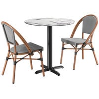 Lancaster Table & Seating Excalibur 31 1/2" Round Versilla Standard Height Table with 2 Black and White Side Chairs