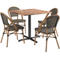 Lancaster Table & Seating Excalibur Bistro Series 36 inch Square Yukon Oak Standard Height Table with 4 Brown Side Chairs