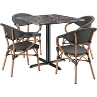Lancaster Table & Seating Excalibur Bistro Series 36 inch Square Paladina Standard Height Table with 4 Black Arm Chairs