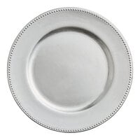Choice 13 inch Round Silver Beaded Rim Plastic Charger Plate - 12/Case