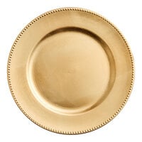 Choice 13 inch Round Gold Beaded Rim Plastic Charger Plate - 12/Case