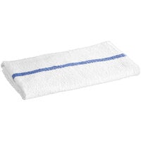 Oxford 17" x 20" Blue Striped 32 oz. 100% Cotton Terry Bar Towel - 12/Pack