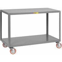 Little Giant 30" x 72" x 34" Heavy-Duty Mobile 2-Shelf Steel Table with 5" Polyurethane Swivel Casters with Brakes IP-3072-2BRK