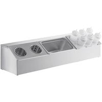 ServSense Large Stainless Steel Hotel Pan Organizer Set with (2) 1/3 Size Pans, (2) Flatware Cylinders, and (6) Squeeze Bottles