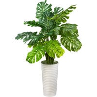 LCG Sales 48" Artificial Monstera Plant in White Ribbed Metal Planter