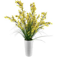 LCG Sales 40" Artificial Forsythia Grass Arrangement in White Ribbed Ceramic Pot