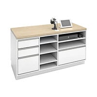 Econoco 55" x 24" x 33" White / Oak Cash Wrap Retail Counter with 4 Drawers and 4 Shelves