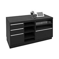 Econoco 55" x 24" x 33" Black Cash Wrap Retail Counter with 4 Drawers and 4 Shelves
