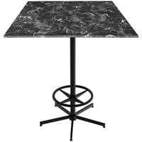 Holland Bar Stool EuroSlim 32" x 32" Black Marble Indoor / Outdoor Bar Height Table with Foot Rest Base