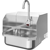 Sani-Lav ES2-607L 16" x 15 1/2" Wall-Mounted Hands-Free Sink with 1 AC-Powered Sensor Faucet with Side Splashes