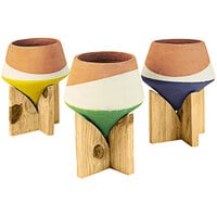 Kalalou 3-Piece Multicolor Double-Dipped Clay Pot Set with Wood Bases