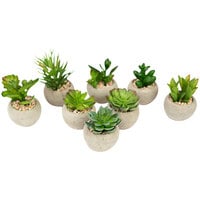 Kalalou 8-Piece Artificial Small Succulent Set in Round Cement Pots