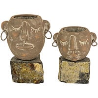 Kalalou 2-Piece Clay Face Pot Set with Rock Base