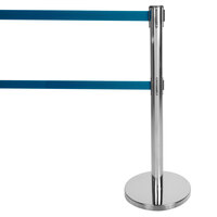 Aarco HC-27 Chrome 40" Crowd Control / Guidance Stanchion with Dual 84" Blue Retractable Belts