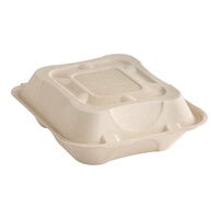 World Centric No PFAS Added 3-Compartment Compostable Fiber Clamshell 8" x 8" x 3" - 300/Case
