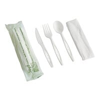 Stalk Market Wrapped Heavy Weight White CPLA Knife, Fork, Spoon, and Napkin 6 1/2" - 250/Case
