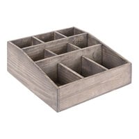 Cal-Mil Aspen 9-Section Gray-Washed Pine Wood Condiment Organizer 1714-110 - 12" x 12" x 5 1/2"