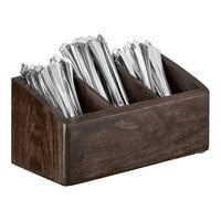 Cal-Mil Heritage Dark-Stained Oak Wood 3-Compartment Flatware Organizer 22424-112 - 10 1/2" x 5 1/2" x 5"