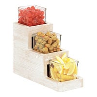 Cal-Mil Newport 3-Step White-Washed Pine Wood Condiment Organizer with 3 Glass Jars - 5" x 14" x 13"