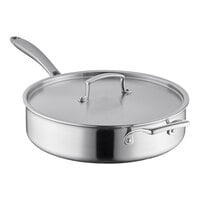 Vigor SS3 Series 6 Qt. Tri-Ply Stainless Steel Saute Pan with Cover and Helper Handle