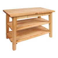 John Boos & Co. C4825-D-2S-N Classic Country 48" x 25" Natural Maple Work Table with 2 Undershelves and Drawer
