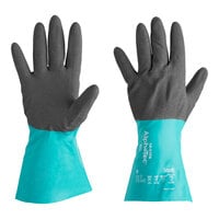 Ansell AlphaTec 58-530B 11" Green / Gray Supported Ansell Grip Nitrile Gloves with Black Acrylic Liner
