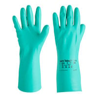 Ansell AlphaTec Solvex 37-175 13" Green 17 Mil Unsupported Sandpatch Nitrile Gloves with Cotton Flock Lining
