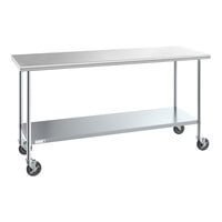 Steelton 30" x 72" 18 Gauge 430 Stainless Steel Work Table with Undershelf and Casters