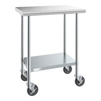 Steelton 24" x 30" 18 Gauge 430 Stainless Steel Work Table with Undershelf and Casters