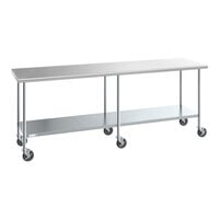 Steelton 30" x 96" 18 Gauge 430 Stainless Steel Work Table with Undershelf and Casters