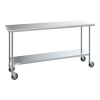 Steelton 24" x 72" 18 Gauge 430 Stainless Steel Work Table with Undershelf and Casters