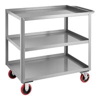 Lavex 36 inch x 24 inch x 35 inch Three Tray Shelf Steel Utility Cart - Fully Welded