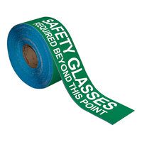 Superior Mark 4" x 100' Green / White "Safety Glasses Required Beyond This Point" Safety Floor Tape