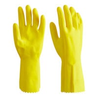 Lavex 12 inch Yellow 18 Mil Latex Rubber Gloves with Flock Lining - Small - 12/Pack