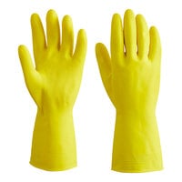 Lavex 13 inch Yellow 15 Mil Latex Rubber Gloves with Flock Lining - Large - 12/Pack