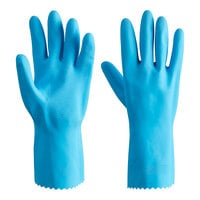 Lavex 12 inch Blue 18 Mil Latex Rubber Gloves with Flock Lining - Medium - 12/Pack