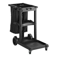 Lavex Black 3-Shelf Janitor Cart with Black Vinyl Zippered Bag