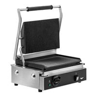 Vollrath PSG4-SG120 Single Cast Iron Panini Grill with Grooved Plates - 13 1/2" x 9 1/4" Cooking Surface - 120V, 1800W